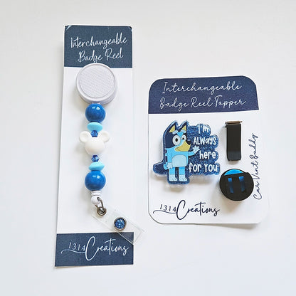 Bubbly Blue Mouse Badge Reel  - Interchangeable Beaded Badge Reel Clip -  Cute ID Holder For Work