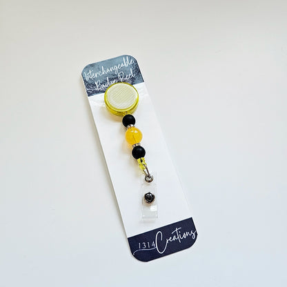 Bumble Bling Badge Reel  - Interchangeable Beaded Badge Reel Clip -  Cute ID Holder For Work