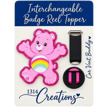 Care, Share & Clock In | Interchangeable Badge Reel Topper