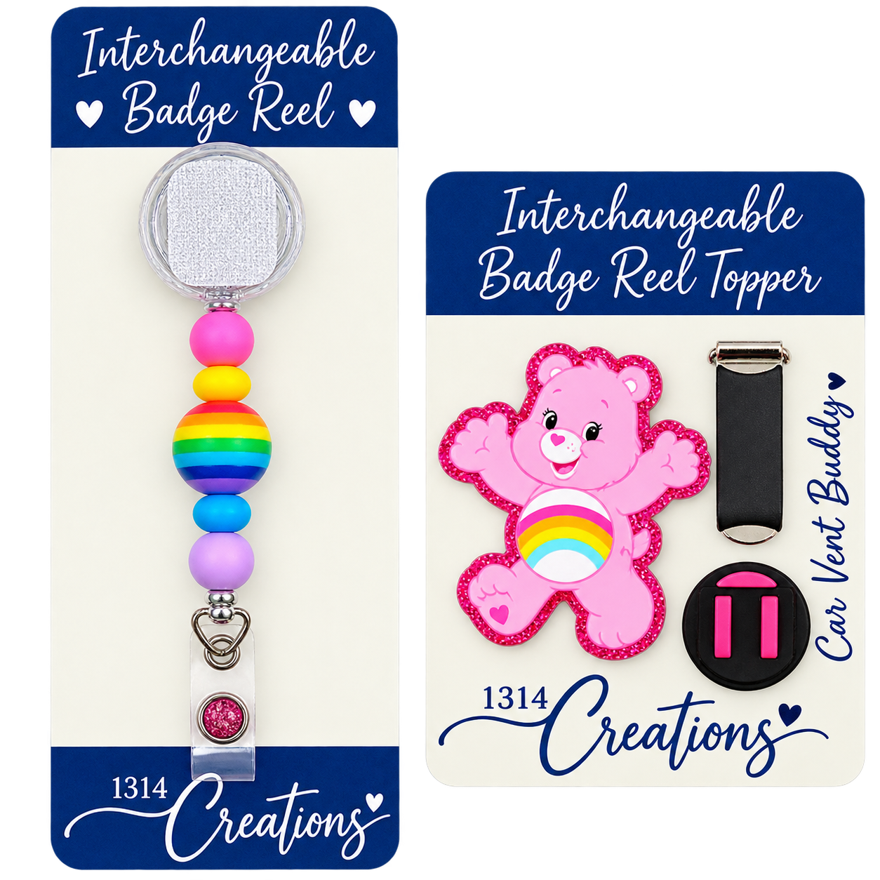 Care, Share & Clock In | Interchangeable Badge Reel Topper