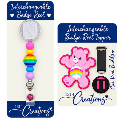 Care, Share & Clock In | Interchangeable Badge Reel Topper