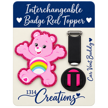 Care, Share & Clock In | Interchangeable Badge Reel Topper