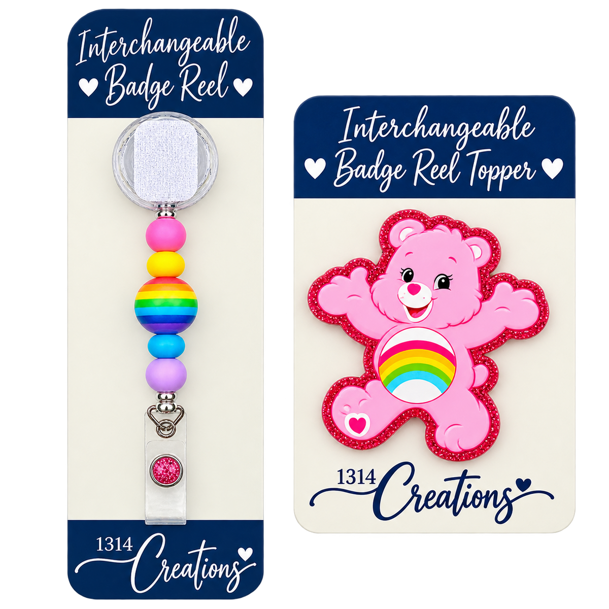 Care, Share & Clock In | Interchangeable Badge Reel Topper
