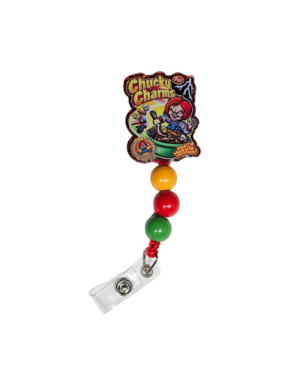 Chucky Charms Badge Reel! 🔪 Horror Movie Themed ID Holder 🔪 Retractable Cereal Badge Holder