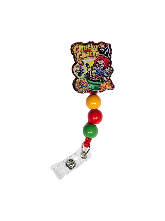 Chucky Charms Badge Reel! 🔪 Horror Movie Themed ID Holder 🔪 Retractable Cereal Badge Holder