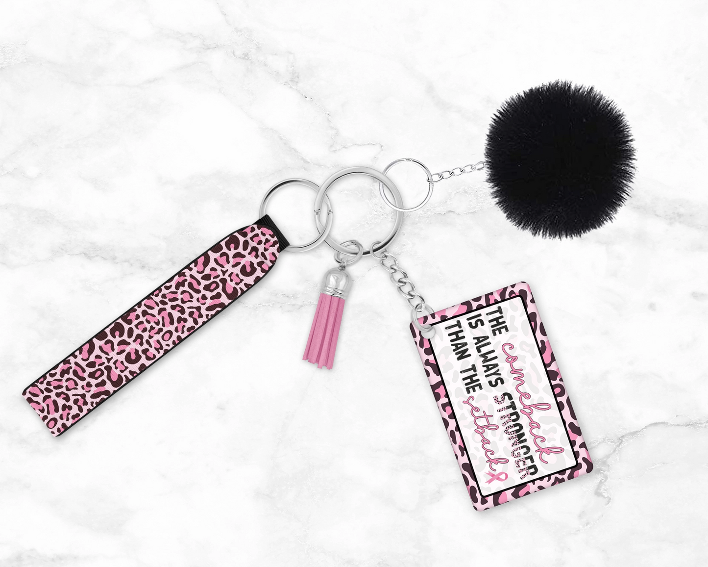 Comeback is Stronger than Setback - Renewed Vitality Breast Cancer Keychain 💖 Inspirational Cancer Warrior Gift