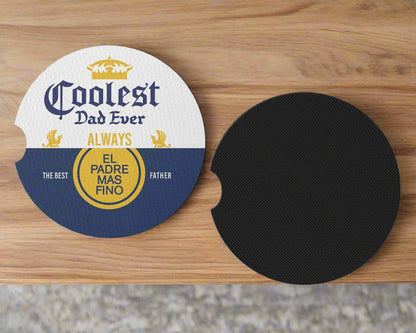 Coolest Dad Ever Coasters - Set of 2 Funny Cup Holder Coasters - Gift For Dad