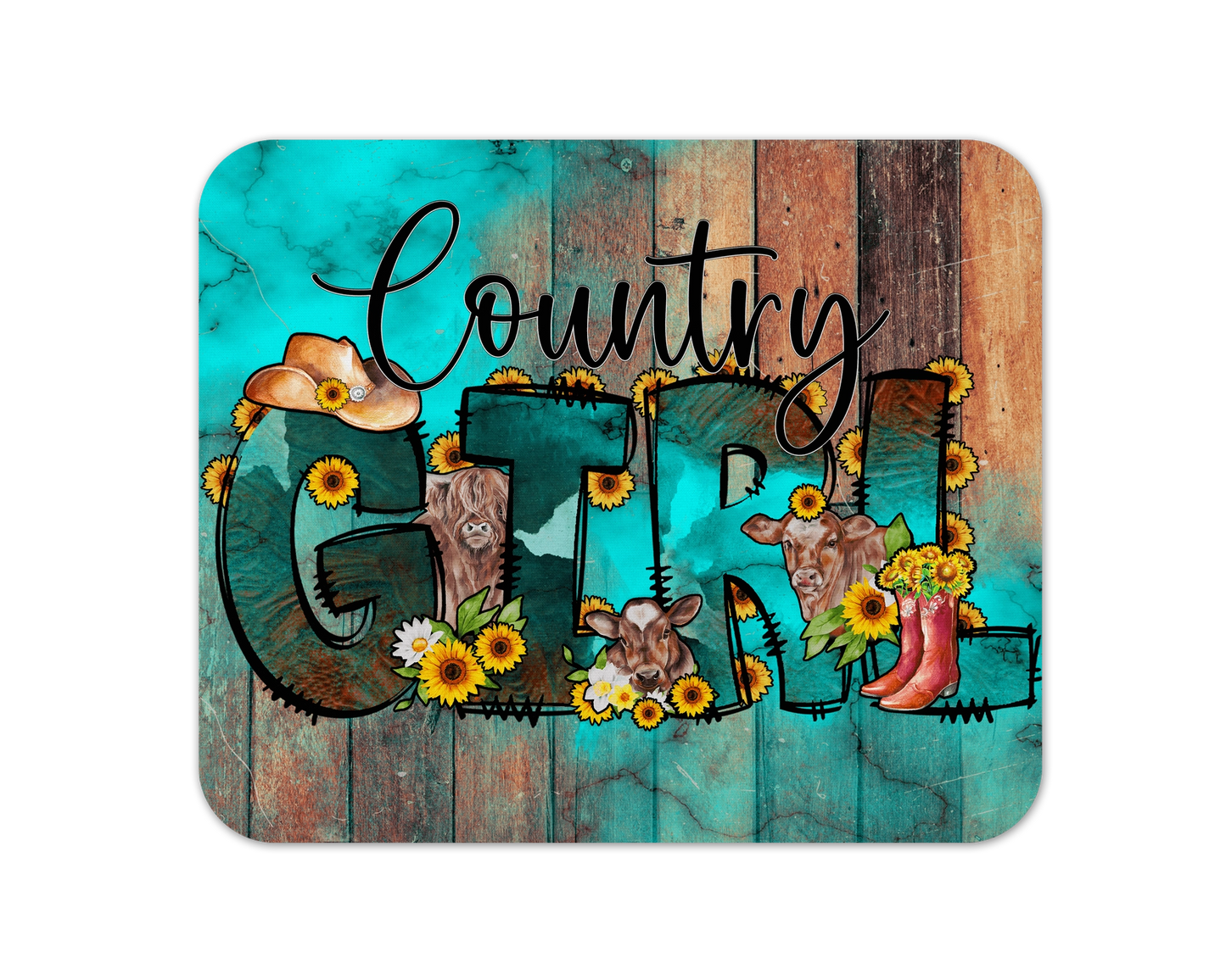 Country Girl Mouse Pad / Cowgirl Laptop Desk Pad / Cute Western Office Decor