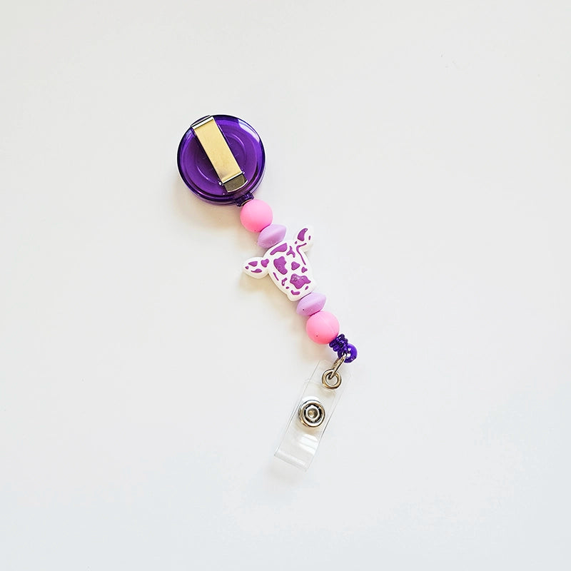 Cowfee Break Badge Reel Clip - Interchangeable Badge Reel - Badge Reel Clip - Beaded Badge Reel