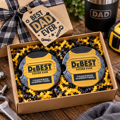 Toughness Guaranteed car coaster set presented as a gift for Dad