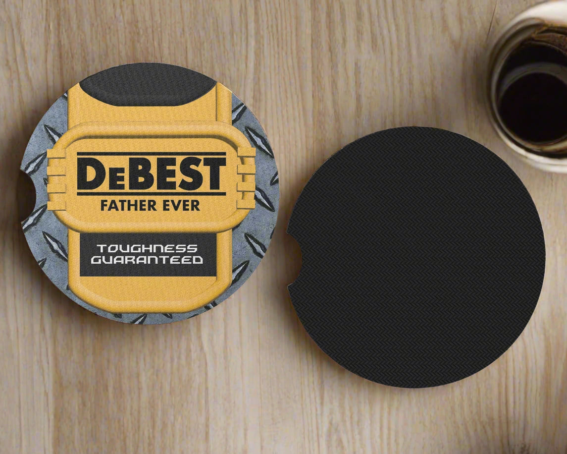 DeBest Father Ever Coasters - Set of 2 Funny Cup Holder Coasters - Gift For Dad