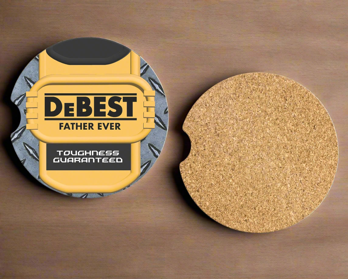 DeBest Father Ever Coasters - Set of 2 Funny Cup Holder Coasters - Gift For Dad