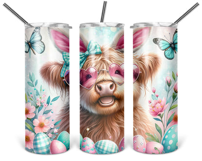 Easter Moo-lody Tumbler / 20oz Highland Cow Tumbler With Straw / Gift For Cow Lovers