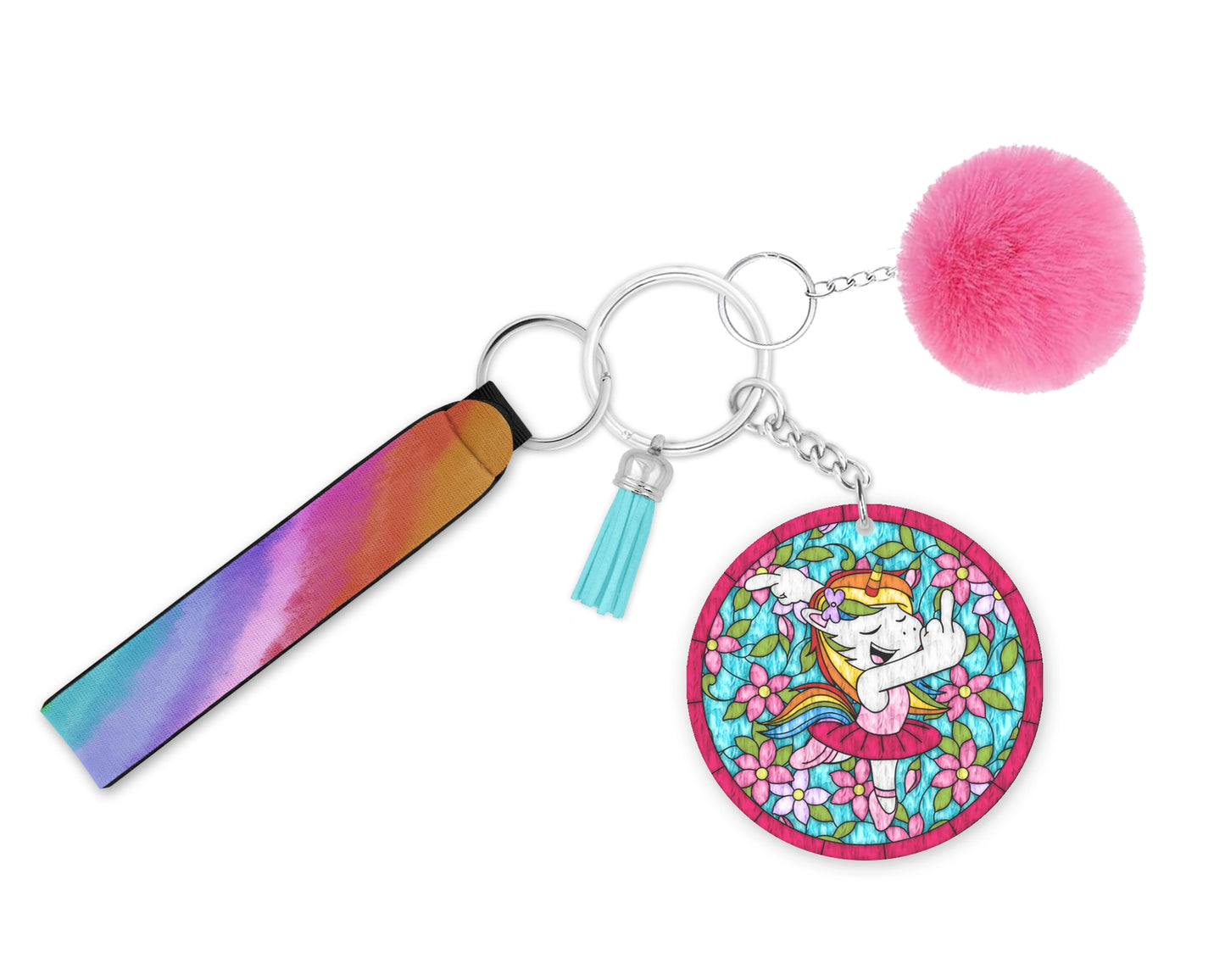 Sassy Unicorn Keychain -  Rainbow Unicorn Keyring -  Funny Key Tag Lanyard Gift For Unicorn Lovers