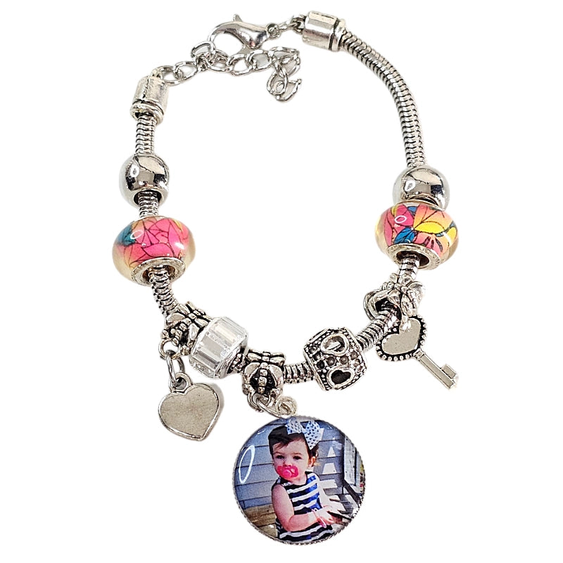 Floral Elegance Memory Charm Bracelet 🌟 Adjustable Photo Charm Bracelet 🌟Gift For Her 🌟Memorial Bracelet