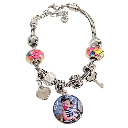 Floral Elegance Memory Charm Bracelet 🌟 Adjustable Photo Charm Bracelet 🌟Gift For Her 🌟Memorial Bracelet