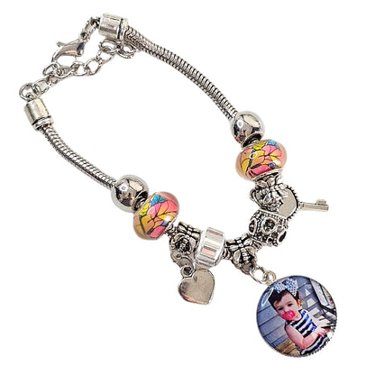 Floral Elegance Memory Charm Bracelet 🌟 Adjustable Photo Charm Bracelet 🌟Gift For Her 🌟Memorial Bracelet