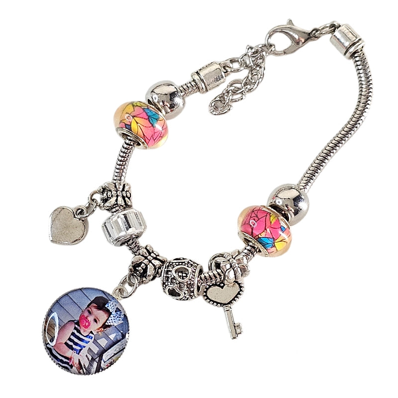 Floral Elegance Memory Charm Bracelet 🌟 Adjustable Photo Charm Bracelet 🌟Gift For Her 🌟Memorial Bracelet