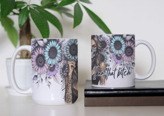 Floral Femme Fatale Mug – Beauty Meets Badassery in Every Sip 💀  Self Empowerment I Am That Bitch Coffee Cup 🌸 Motivational Gift For Her