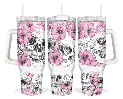 Flowering Phantoms Tumbler - 40oz Floral Skull Tumbler With Handle - Goth Girl Gift