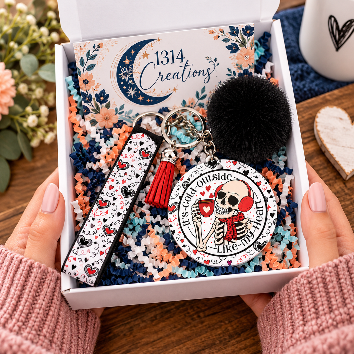 Frosted Soul wristlet keychain arranged in a gift box