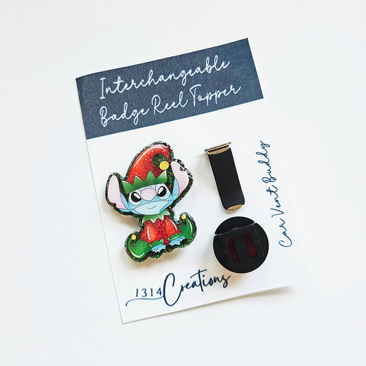 Galactic Gift Giver Badge Reel Topper /  Cute Christmas Elf Car Vent Clip / Interchangeable ID Holder For Work