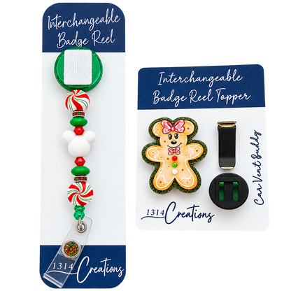 Gingerbread Workday Magic | Interchangeable Badge Reel Topper & Beaded Badge Reel Set