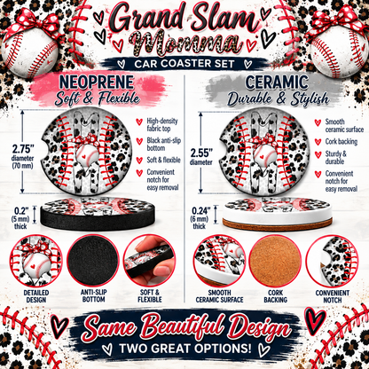 Grand Slam Momma Neoprene and Ceramic baseball car coaster size comparison