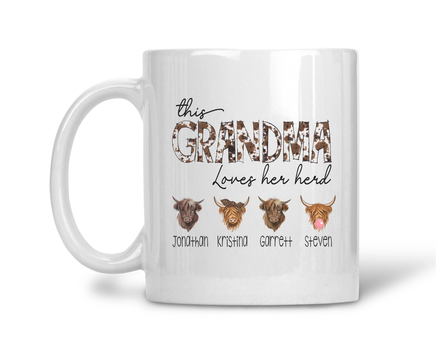 This Grandma Loves Her Herd Mug – A Personalized Gift She'll Cherish Forever, Personalized Cow Themed Coffee Mug, Gift For Grandmother