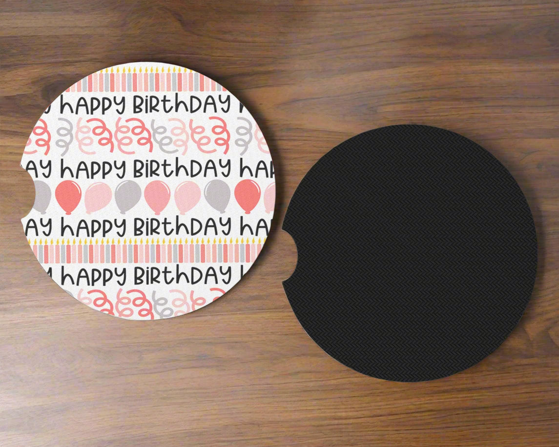 Happy Birthday Car Cup Holder Coasters - Set of 2 Coasters - Birthday Car Decor