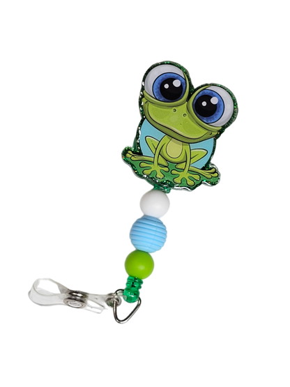 Hoppy Helper Badge Reel - Cute Frog Beaded ID Holder - Gift For Nurses