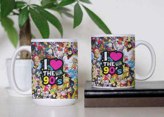 I Love the 90’s Mug – Sip Your Way Back to the Iconic Decade! 💾 Colorful Nostalgic  Ninety's Icon Cup 🎮The Perfect Gift for 90's Kids