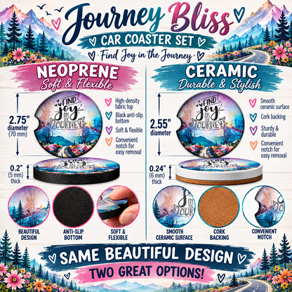 Journey Bliss Neoprene and Ceramic inspirational car coaster size comparison