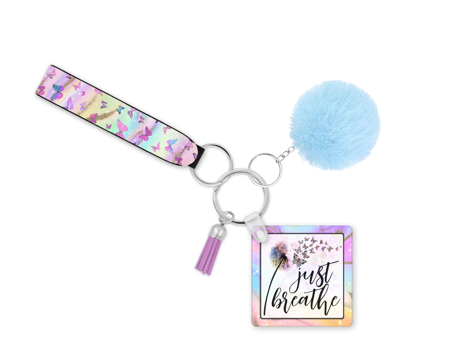 Just Breathe Dandelion & Butterfly Keychain – A Daily Reminder of Calm & Mindfulness🌿  Inspirational Dandelion Lanyard 🌿 Positive Mental Health Awareness