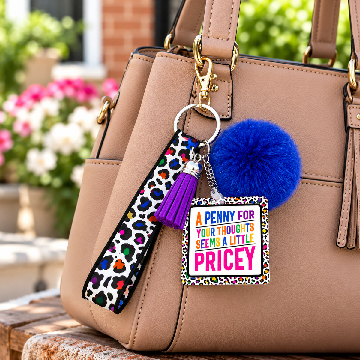 Keep the Change wristlet keychain hanging from a purse