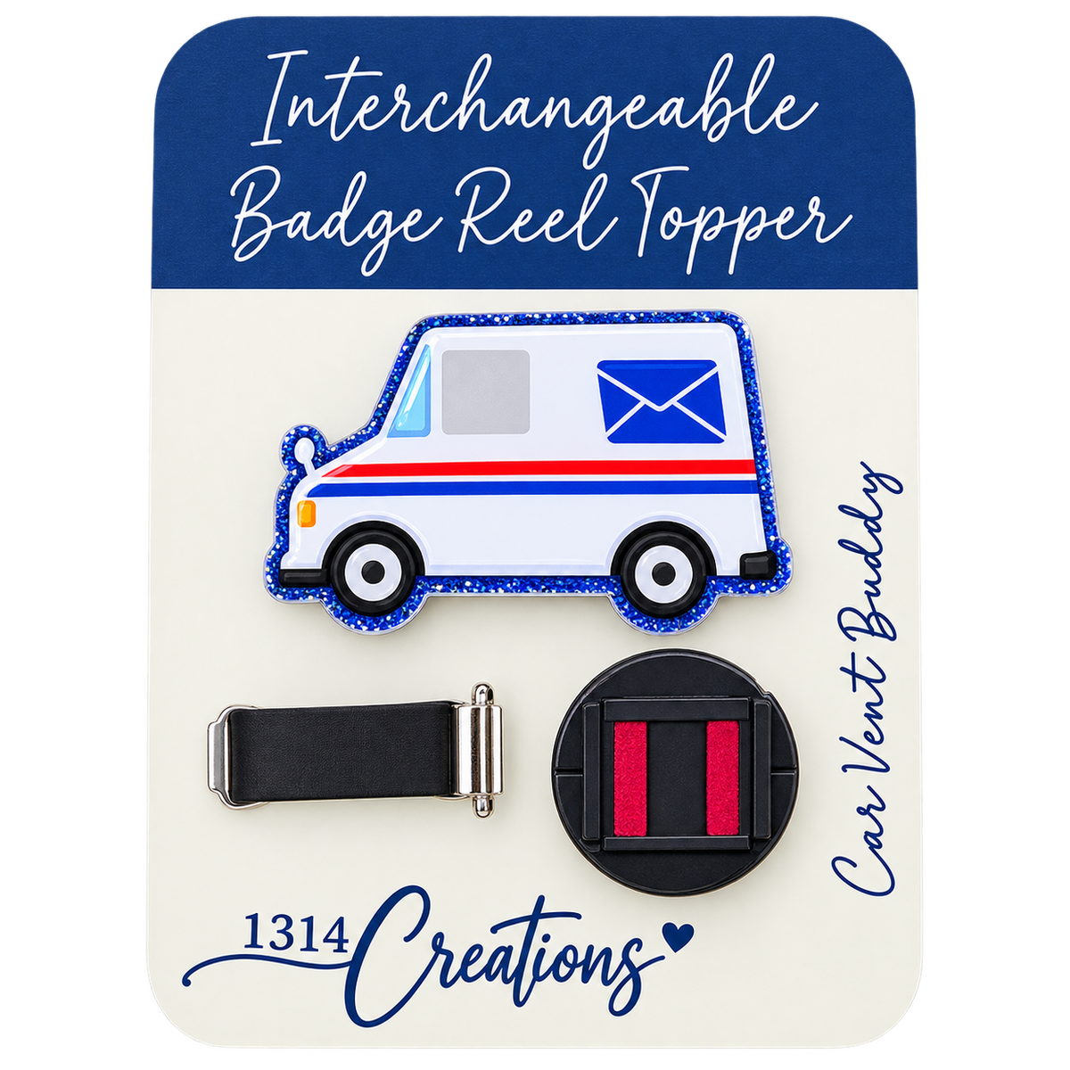 Delivering a Little Workday Magic | Mail Truck Badge Reel Topper & Set