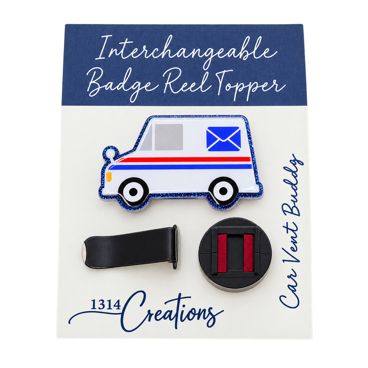 Delivering a Little Workday Magic | Mail Truck Badge Reel Topper & Set