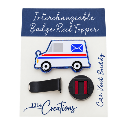 Delivering a Little Workday Magic | Mail Truck Badge Reel Topper & Set