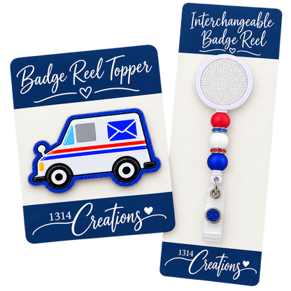 Delivering a Little Workday Magic | Mail Truck Badge Reel Topper & Set