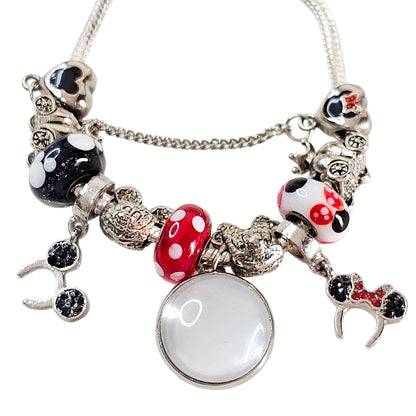 🪄 Magical Mouse Memories Personalized Photo Charm Bracelet! ✨ Silver Mouse Themed Charm Bracelet ✨ Family Vacation Bracelet