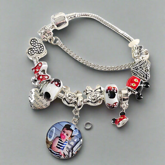 Magical Memories Personalized Photo Charm Bracelet! ✨ Silver Mouse Themed Charm Bracelet ✨ Family Vacation Bracelet