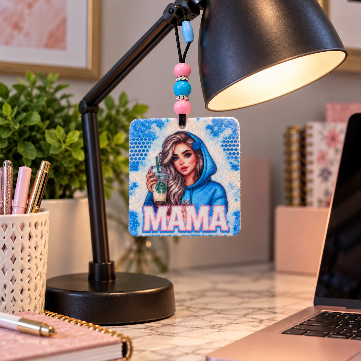 Mama’s Daily Grind | Beaded Felt Air Freshener + 2 mL Fragrance Spray