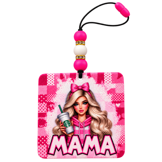 Pink mama design felt air freshener with beaded cord