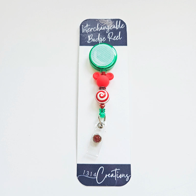 Merry Magical Swirls Badge Reel  - Cute Interchangeable Christmas Badge Reel Clip - Holiday Beaded Nurse ID Holder For Work