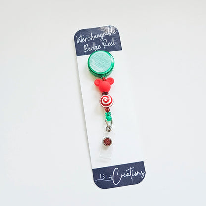 Merry Magical Swirls Badge Reel  - Cute Interchangeable Christmas Badge Reel Clip - Holiday Beaded Nurse ID Holder For Work