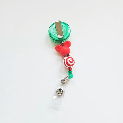 Merry Magical Swirls Badge Reel  - Cute Interchangeable Christmas Badge Reel Clip - Holiday Beaded Nurse ID Holder For Work