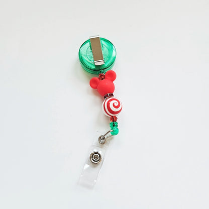 Merry Magical Swirls Badge Reel  - Cute Interchangeable Christmas Badge Reel Clip - Holiday Beaded Nurse ID Holder For Work