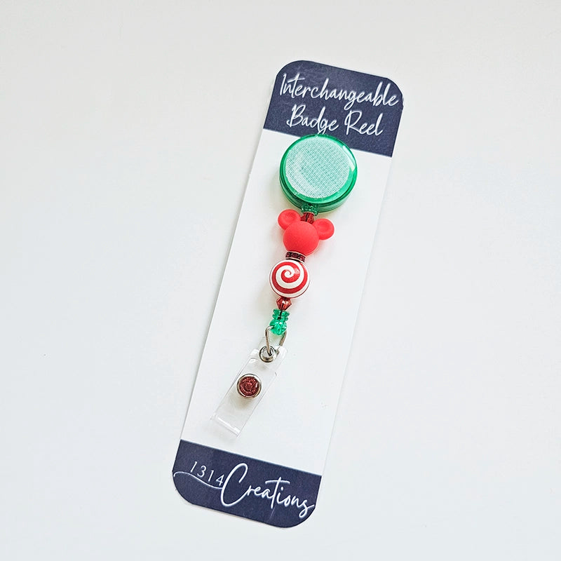 Merry Magical Swirls Badge Reel  - Cute Interchangeable Christmas Badge Reel Clip - Holiday Beaded Nurse ID Holder For Work