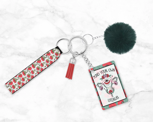 Mind Your Own Uterus Keychain – Women's Rights Wristlet - Equal Rights Floral Lanyard