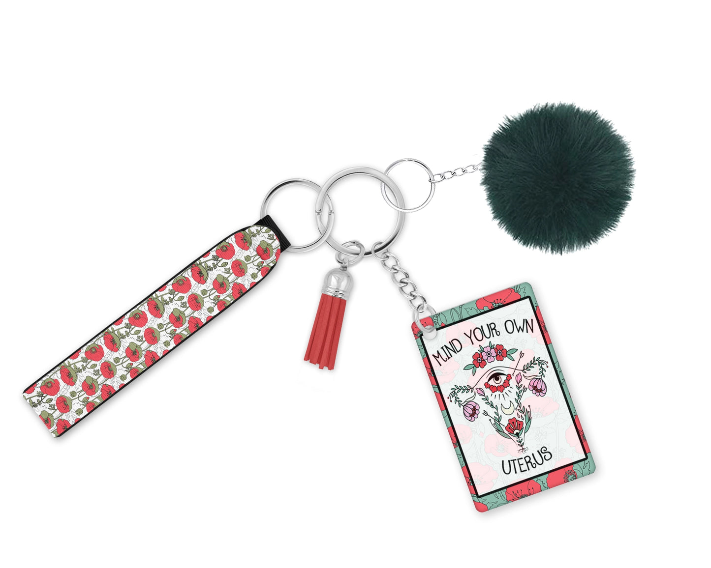 Mind Your Own Uterus Keychain – Women's Rights Wristlet - Equal Rights Floral Lanyard